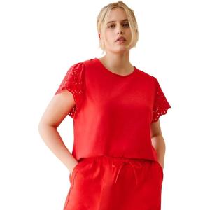 ellos Plus Size Eyelet Cap Sleeve Tee(Hot Red)