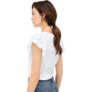ellos Plus Size Eyelet Cap Sleeve Tee(White)