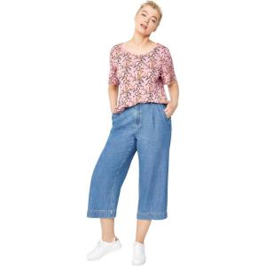 ellos Plus Size Flutter Sleeve Tee(Dusty Pink Floral)