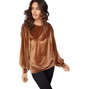 ellos Plus Size Full Sleeve Velour Top(Pecan Brown)