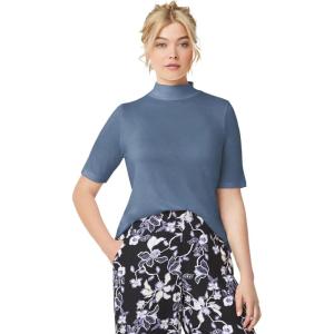 ellos Plus Size Mock Neck Tee(Vintage Blue)