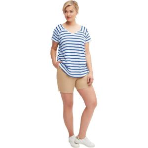 ellos Plus Size Rounded V-Neck Tee(Ocean Sapphire White Stripe)