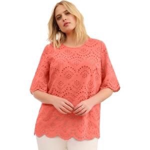 ellos Plus Size Scalloped Hem Eyelet Blouse(Dusty Coral)