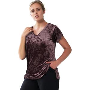 ellos Plus Size Stretch Crushed Velour V-Neck Short Sleeve Tee(Warm Brown)