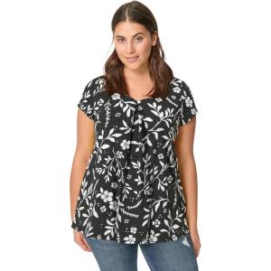 ellos Plus Size Twisted V-Neck Tee(Black Vine Floral)