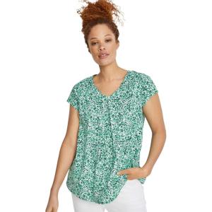 ellos Plus Size Twisted V-Neck Tee(White Green Print)