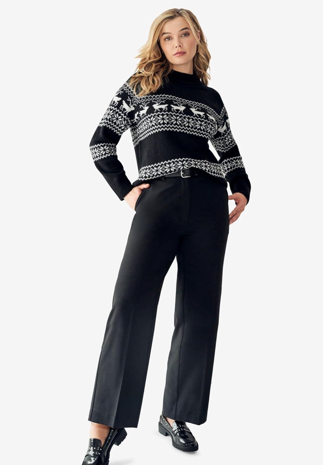 image:imageellos Plus Size Fair Isle Mock Neck SweaterBlack