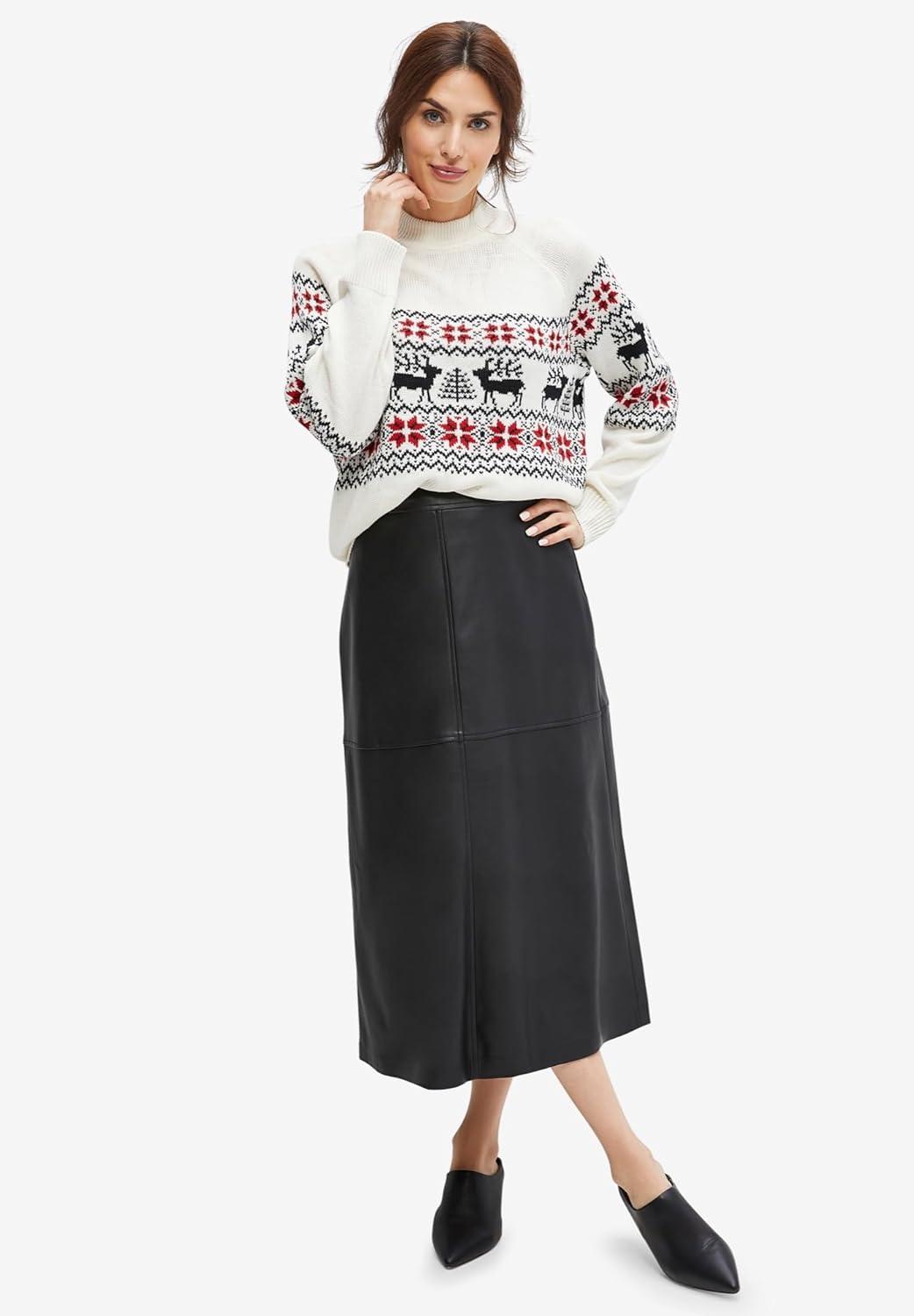 image:imageellos Plus Size Fair Isle Mock Neck SweaterBlack