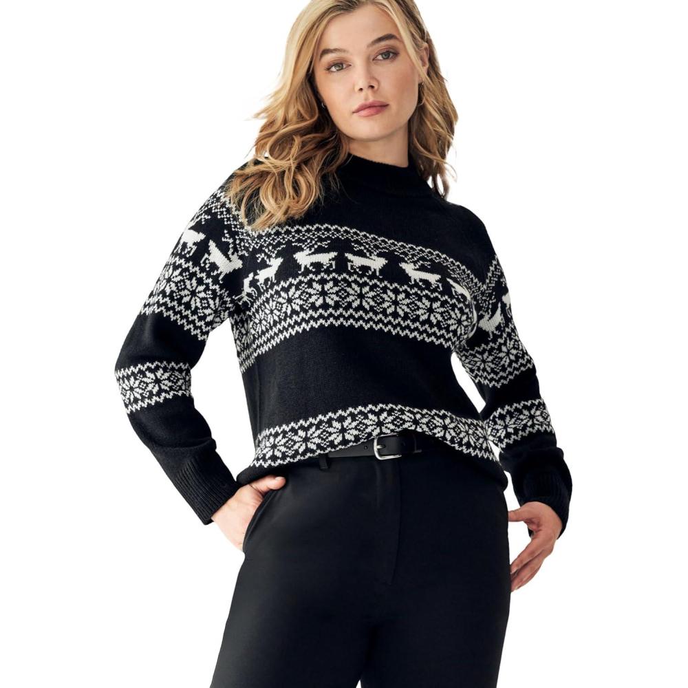image:imageellos Plus Size Fair Isle Mock Neck SweaterBlack