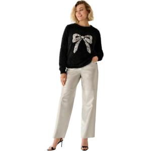 ellos Plus Size Embellished Eyelash Pullover Sweater(Black)