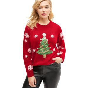 ellos Plus Size Embellished Holiday Pullover Sweater(Classic Red)
