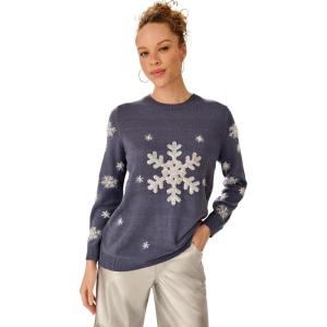 ellos Plus Size Embellished Holiday Pullover Sweater(Night Blue)