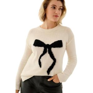 ellos Plus Size Love Sweater(Ivory Black Bow)