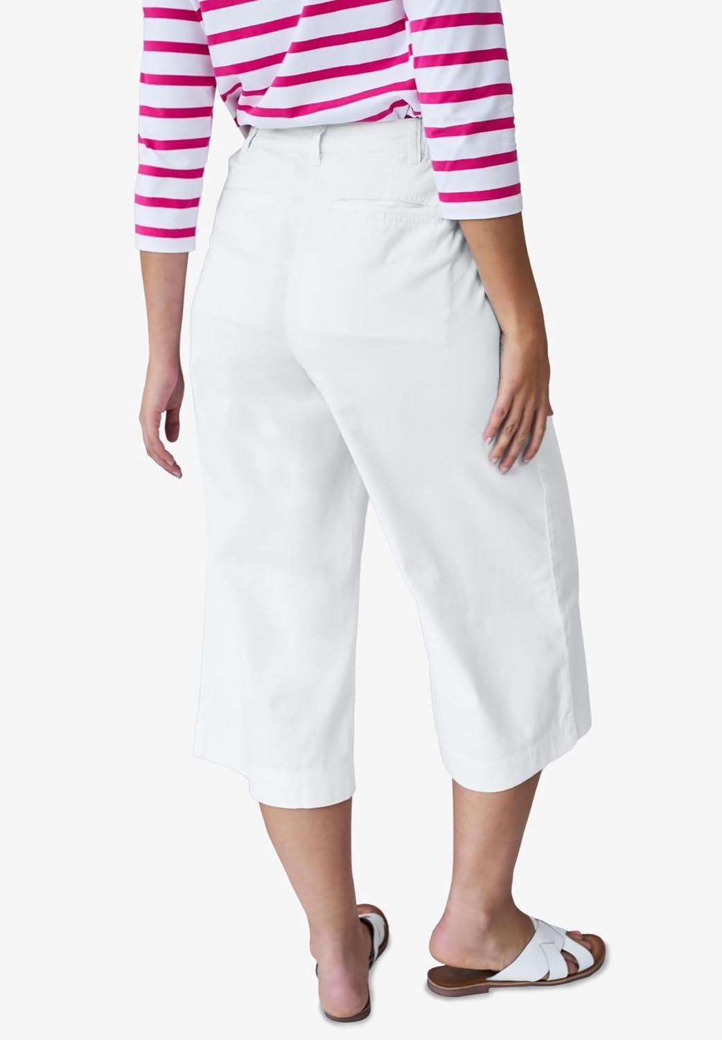 image:imageellos Plus Size Lightweight WideLeg Crop MidRise Elastic Waist JeansWhite