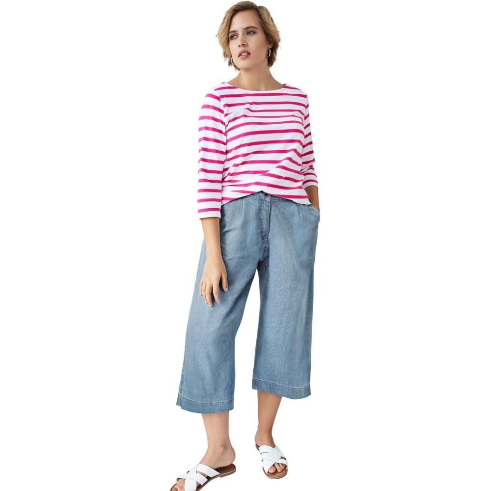 image:imageellos Plus Size Lightweight WideLeg Crop MidRise Elastic Waist JeansLight Stonewash