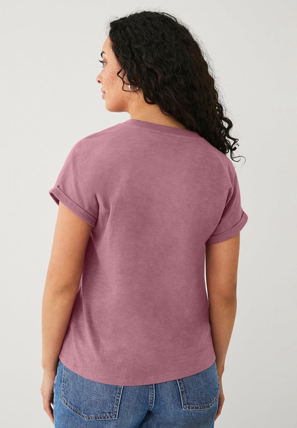 image:imageellos Plus Size Crew Neck Tee with Rolled CuffsBerry Mauve