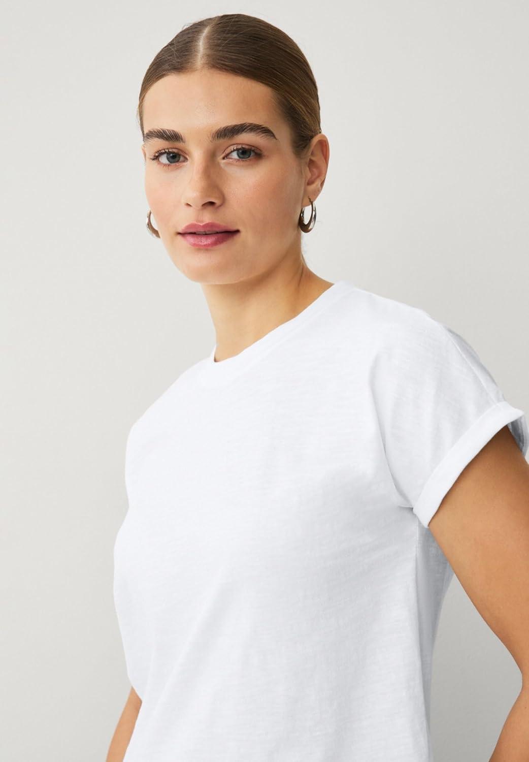 image:imageellos Plus Size Crew Neck Tee with Rolled CuffsWhite