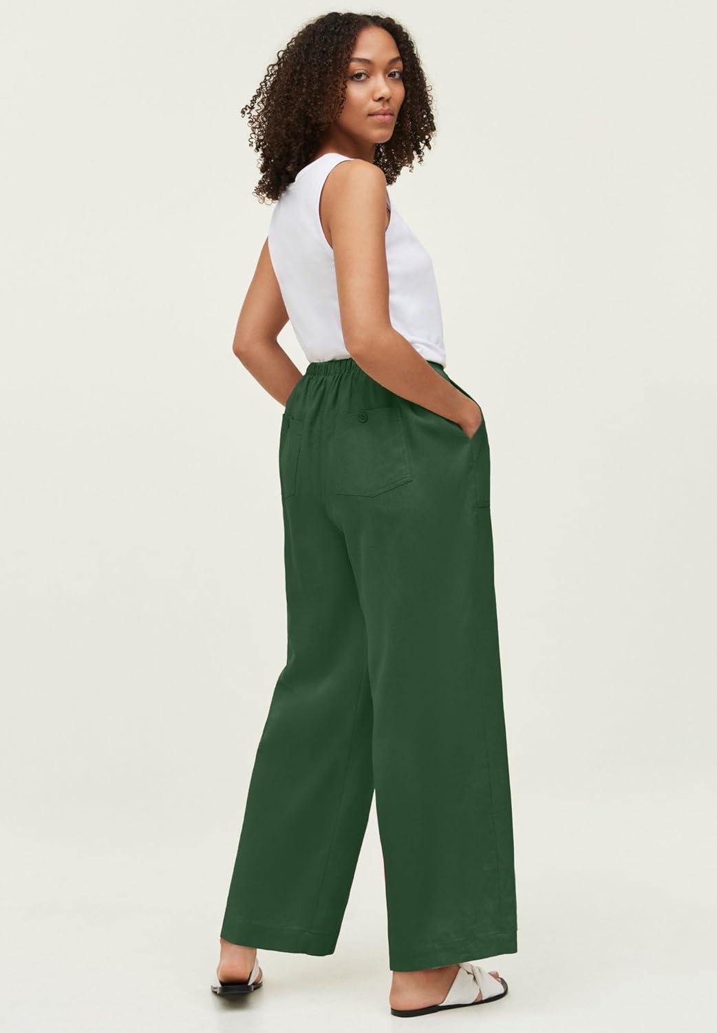 image:imageellos Plus Size LinenBlend Drawstring Elastic Waist PantsMidnight Green