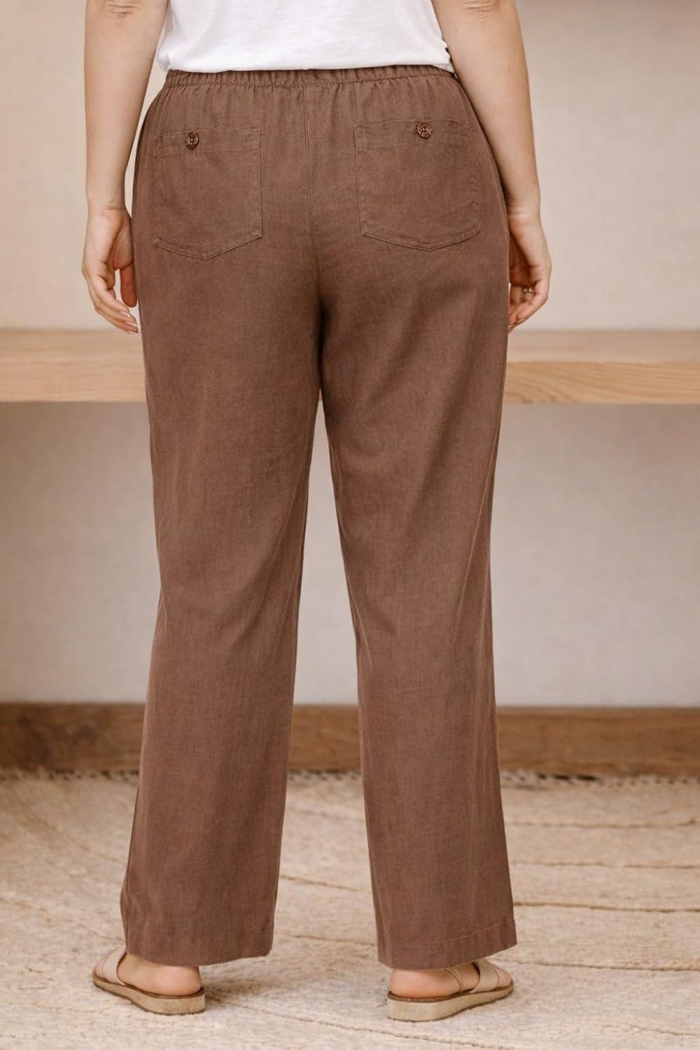 image:imageellos Plus Size LinenBlend Drawstring Elastic Waist PantsPecan Brown