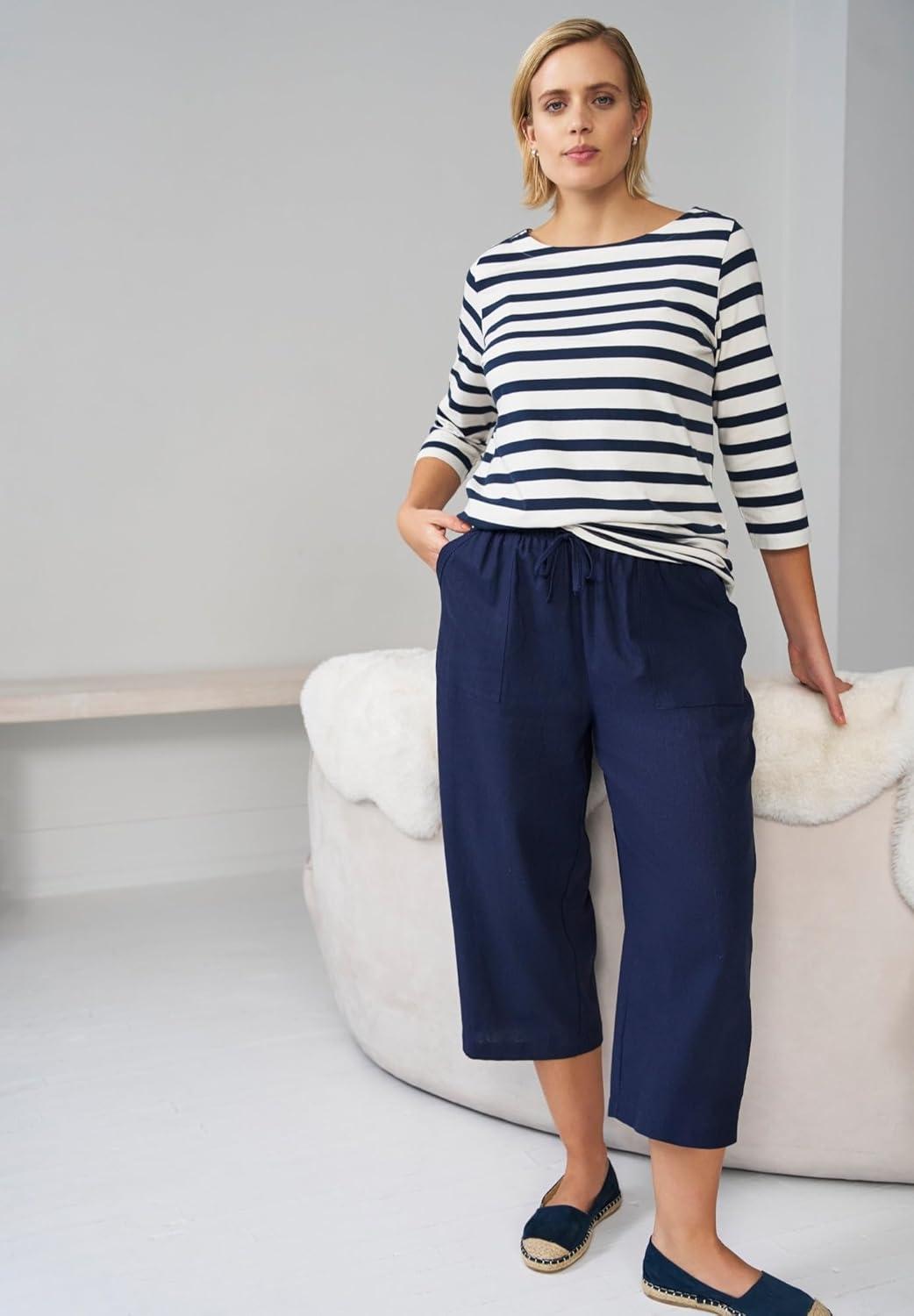 image:imageellos Plus Size LinenBlend Drawstring Elastic Waist Relaxed Fit CaprisSage Mist
