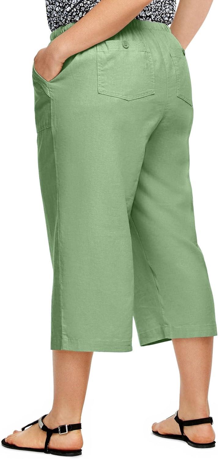 image:imageellos Plus Size LinenBlend Drawstring Elastic Waist Relaxed Fit CaprisSage Mist