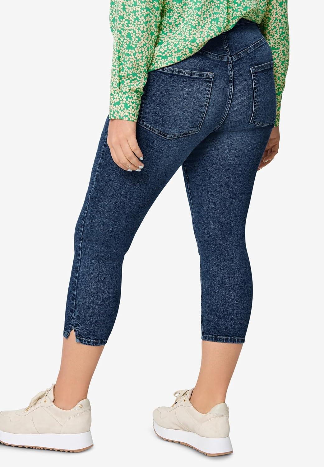 image:imageellos Plus Size Slim 5Pocket Stretch MidRise Denim CapriDark Stonewash