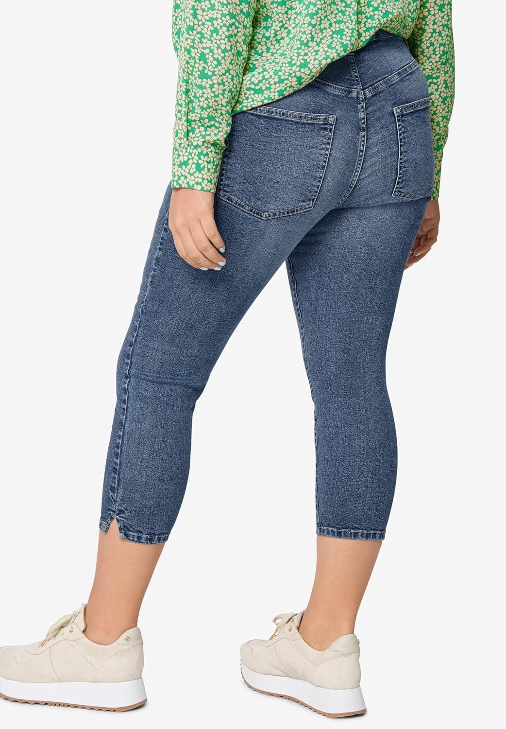 image:imageellos Plus Size Slim 5Pocket Stretch MidRise Denim CapriMedium Stonewash