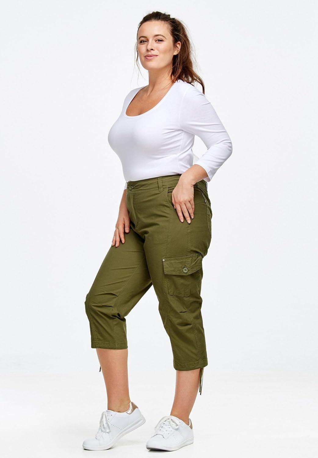 image:imageellos Womens Plus Size Stretch Cargo Capris Front and Side Pockets Casual Cropped PantsOcean Sapphire