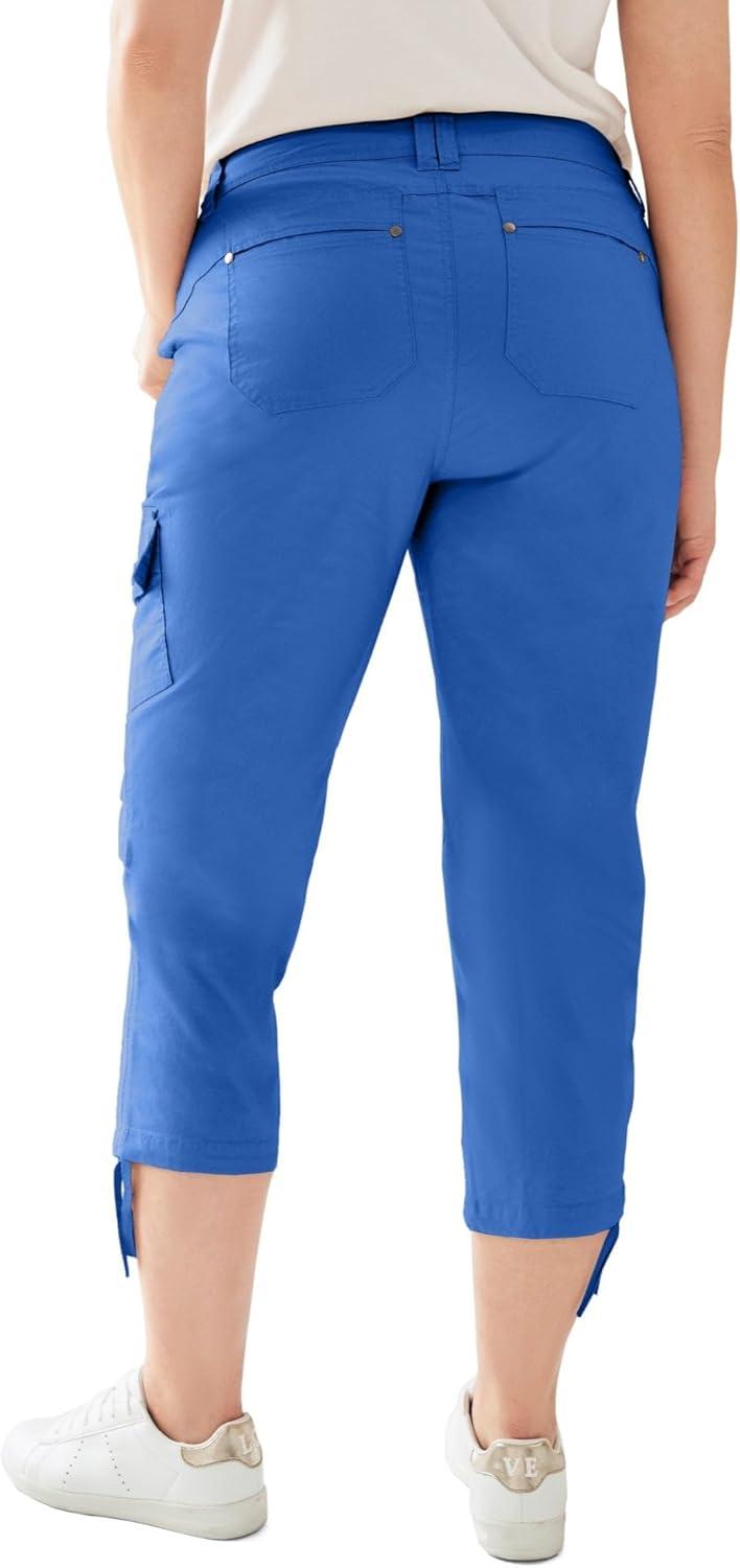 image:imageellos Womens Plus Size Stretch Cargo Capris Front and Side Pockets Casual Cropped PantsOcean Sapphire