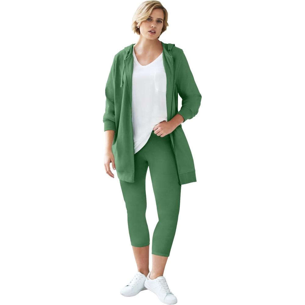 image:imageellos Plus Size Cotton Spandex Capri Length LeggingsForest Jade