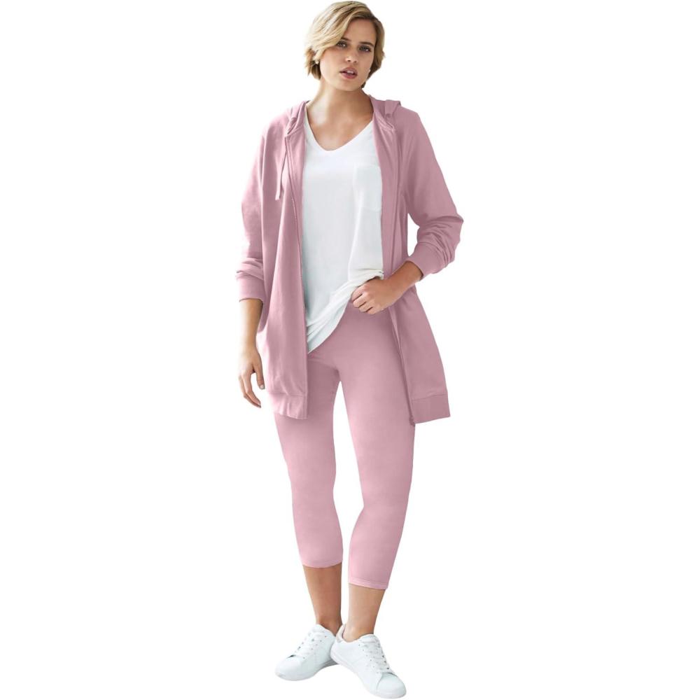 image:imageellos Plus Size Cotton Spandex Capri Length LeggingsWood Rose Pink