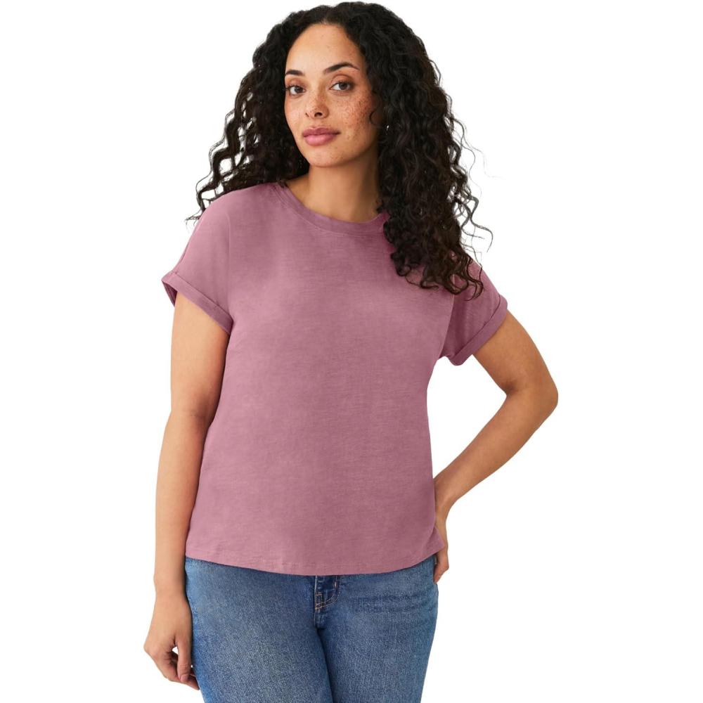 image:imageellos Plus Size Crew Neck Tee with Rolled CuffsBerry Mauve