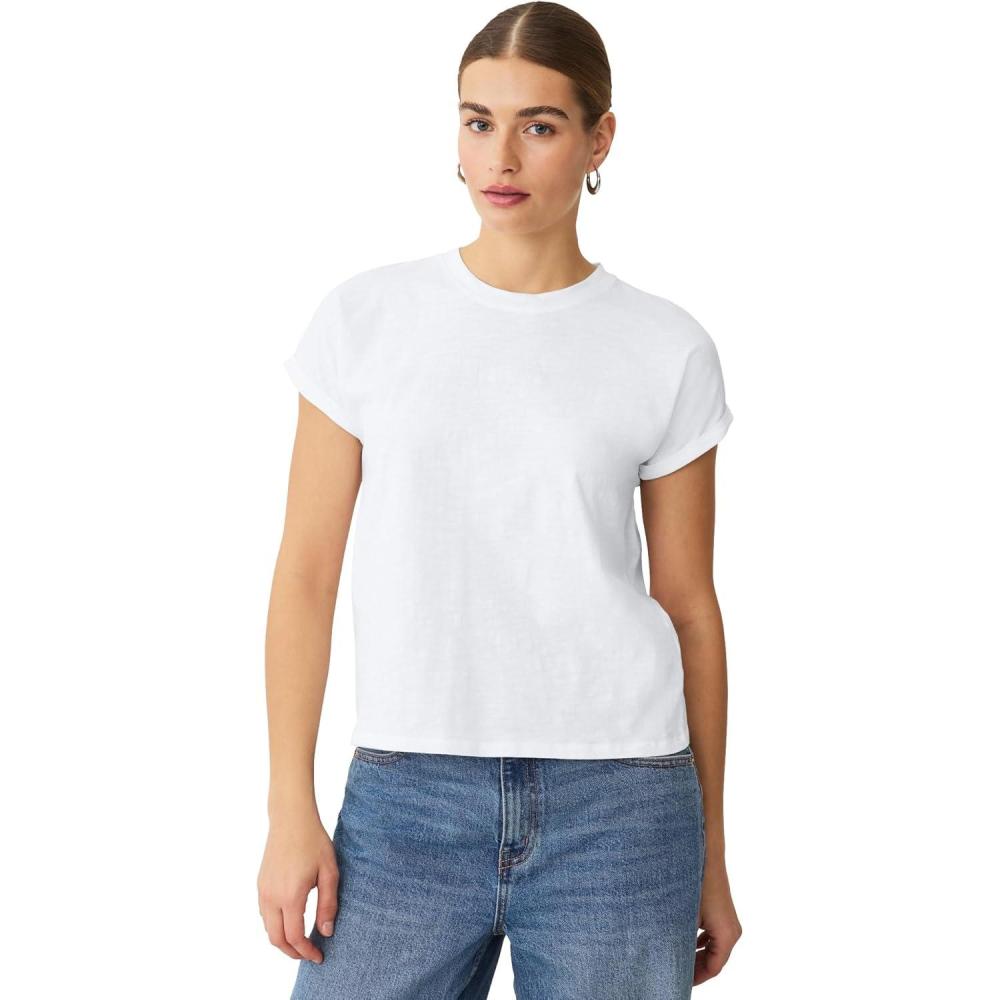 image:imageellos Plus Size Crew Neck Tee with Rolled CuffsWhite