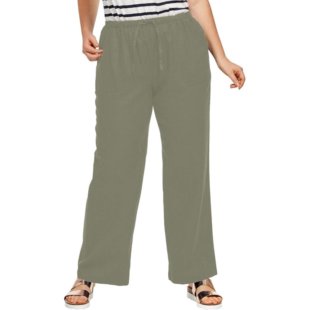 image:imageellos Plus Size LinenBlend Drawstring Elastic Waist PantsOlive Grey
