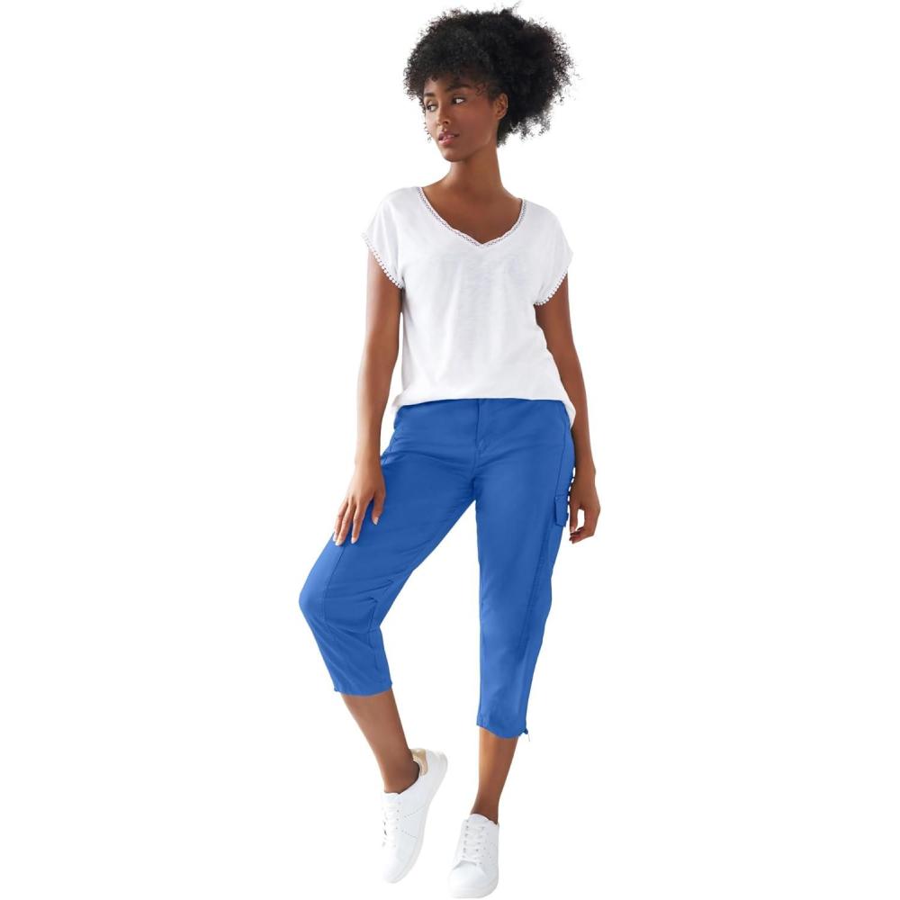 image:imageellos Womens Plus Size Stretch Cargo Capris Front and Side Pockets Casual Cropped PantsOcean Sapphire