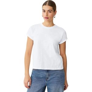 ellos Plus Size Crew Neck Tee with Rolled Cuffs(White)