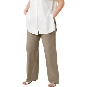ellos Plus Size Linen-Blend Drawstring Elastic Waist Pants(Bark)