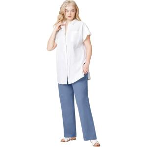 ellos Plus Size Linen-Blend Drawstring Elastic Waist Pants(Pale Indigo)