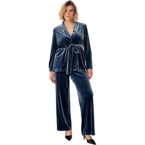 ellos Plus Size Velvet Wide Leg Pants – 14, Dusty Navy