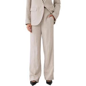 ellos Plus Size Wide Leg Linen Trouser – 26/28, Oatmeal Black Stripe