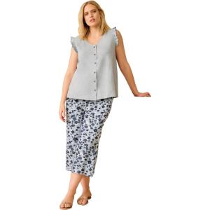 ellos Plus Size Wide-Leg Crop Pants(Blue Fog Floral)
