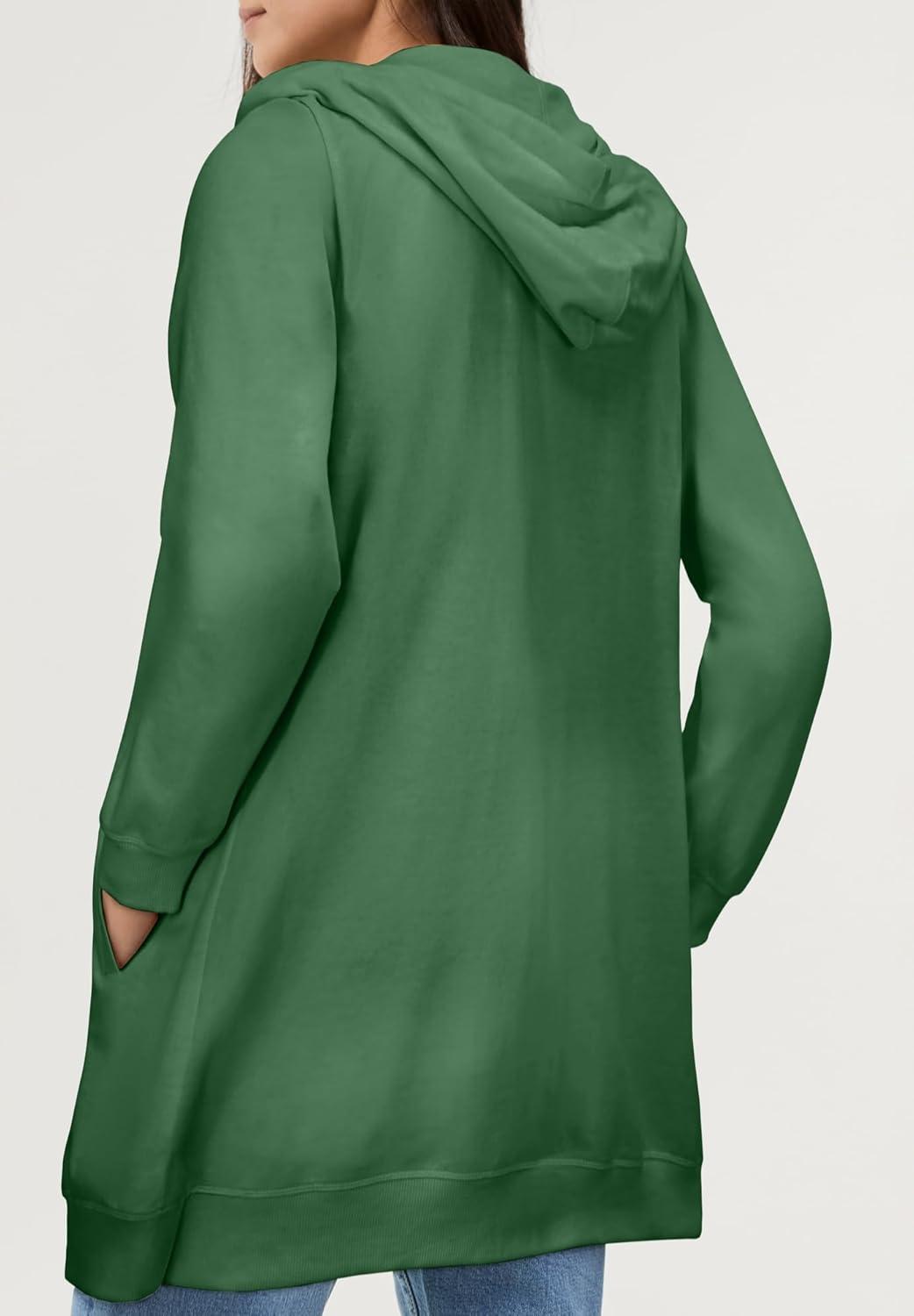 image:imageellos Womens Plus Size Long Zip Front Hoodie French Terry Long Oversized Lightweight JacketForest Jade