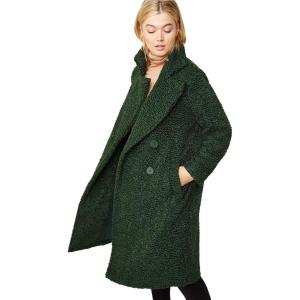 ellos Plus Size Double-Breasted Teddy Coat(Midnight Green)