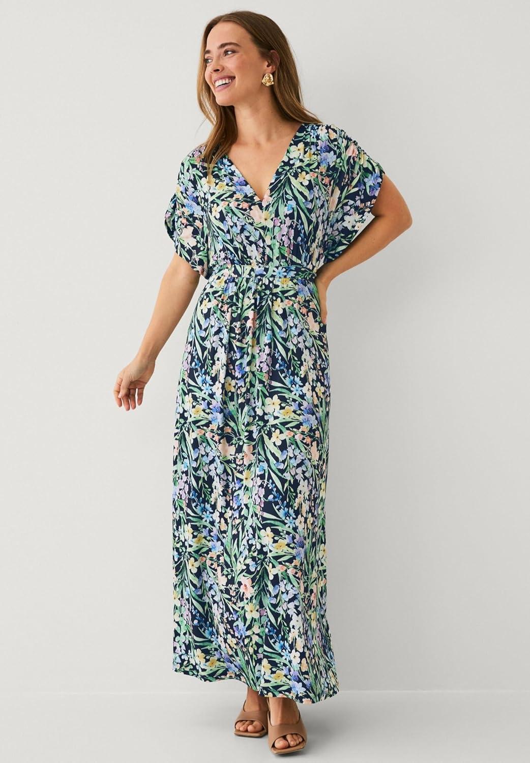 image:imageEllos Plus Size Knit TieBack MaxiBlack Pastel Floral