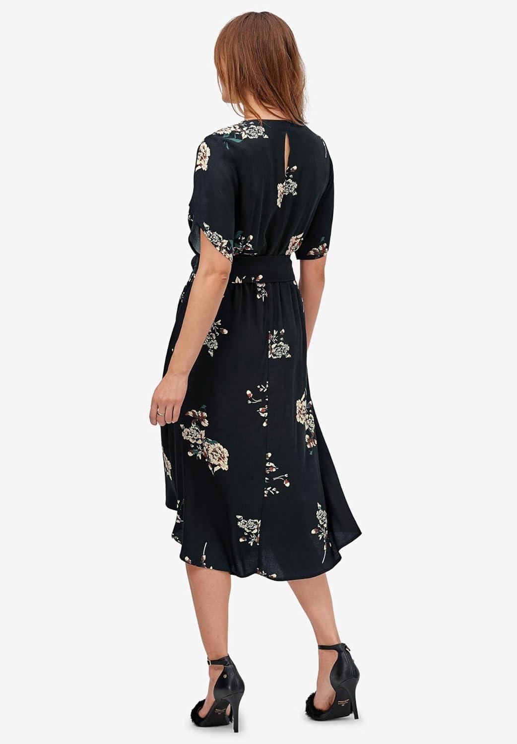 image:imageellos Plus Size KeyholeBack ButtonFront ShirtdressBlack Floral Print
