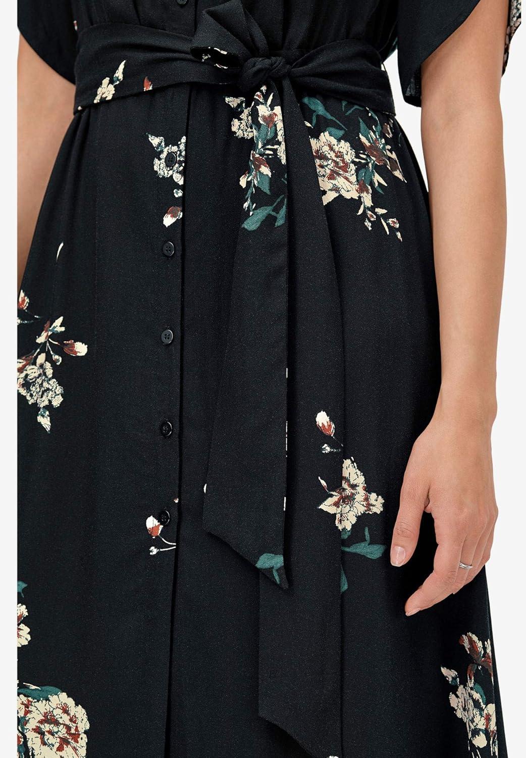 image:imageellos Plus Size KeyholeBack ButtonFront ShirtdressBlack Floral Print