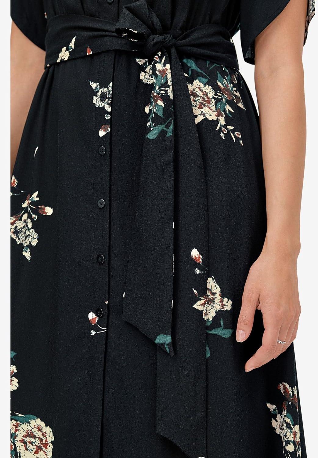 image:imageellos Plus Size KeyholeBack ButtonFront ShirtdressBlack Floral Print