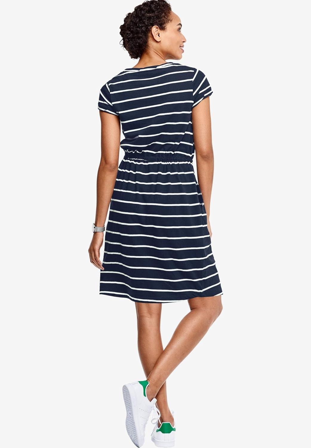 image:imageellos Plus Size Knit Drawstring DressHot Red White Stripe