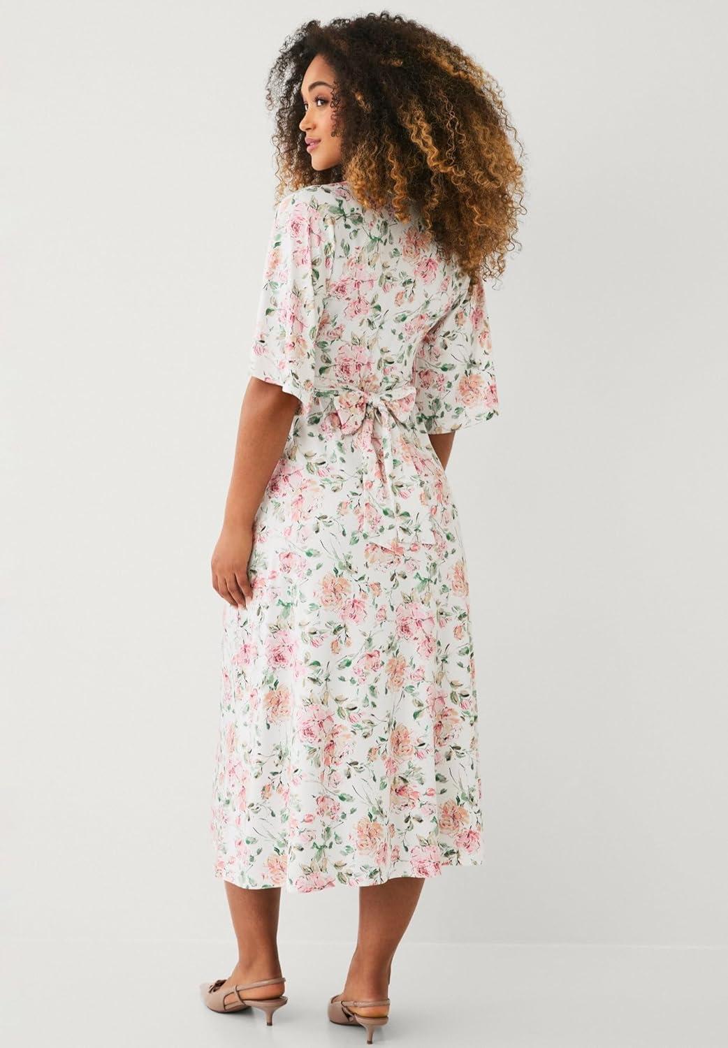 image:imageellos Plus Size Knit Midi Dress with Surplice Neckline amp Waist TieWhite Multi Floral
