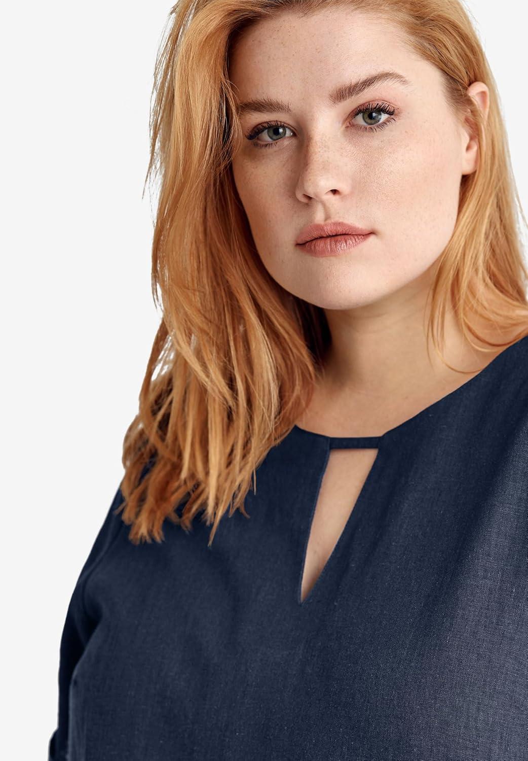image:imageellos Plus Size LinenBlend ALine DressNavy